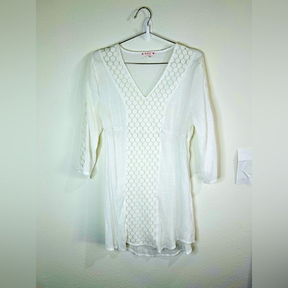 Free 2 Luv White Boho Tunic Dress Size Large - Lightweight & Stretchy - Picture 1 of 8